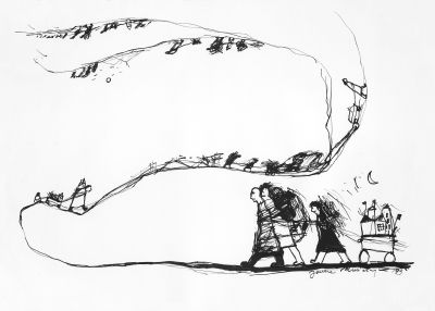 Fig. 32: “Coming, Becoming, Going” (Kommen, werden, gehen) 28, 1993 - Black ink on paper, 70x50 cm, private collection