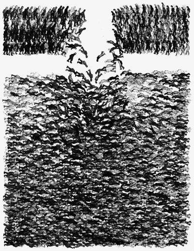 Abb. 48: Fortgang, Exodus 40, 2000 - Schwarze Tusche auf Papier, 32x41 cm, Privatbesitz