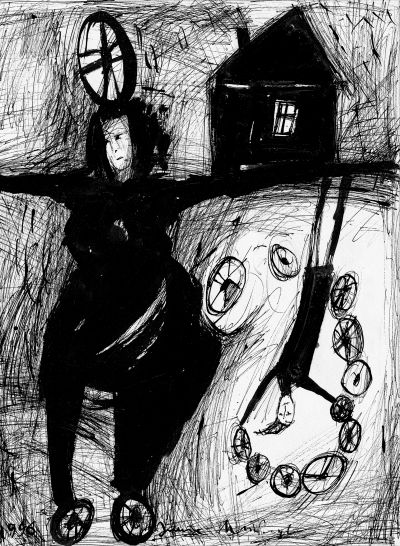Fig. 67: “Meetings on the Road” (Begegnungen unterwegs) 22, 1996 - Black ink on paper, 31x42 cm, private collection
