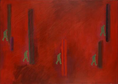 Fig. 85: “Departure, Exodus” (Fortgang, Exodus) 44, 2002 - Acrylic on canvas, 50x70 cm, private collection