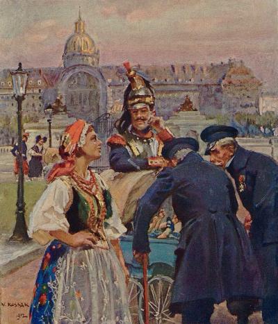 Zdj. nr 1: Paryż – Inwalidzi - Pożegnanie Walkowej z Paryżem, 1912, ilustracja ze „Wspomnień“ Kossaka
