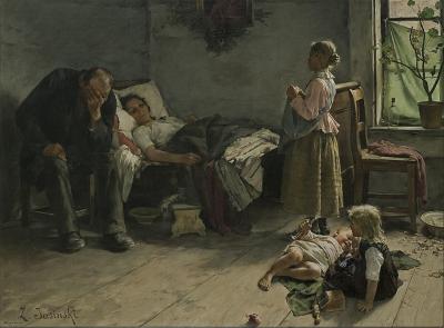 Abb. 10a: Zdzisław Jasiński - Zdzisław Jasiński: Kranke Mutter, Öl auf Leinwand, 1889, im Auktionshandel