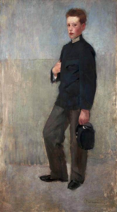 Abb. 13: Junge in Schuluniform, um 1890 - Bildnis eines Jungen in Schuluniform, um 1890. Öl auf Leinwand, 180 x 100 cm