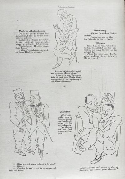 Zdj. nr 15: Ilustracje satyryczne, 1926 - Trzy ilustracje satyryczne, [w:] „Ulk. Wochenschrift des Berliner Tageblatts“, rocznik 55, nr 11, z 12.03.1926 r., s. 82.
