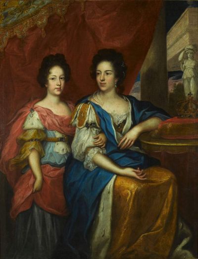 Maria Kazimira Sobieska mit ihrer Tochter Teresa Kunegunda, um 1690 - Jerzy Siemiginowski-Eleuter (1660-1711, zugeschrieben): Maria Kazimira Sobieska mit ihrer Tochter Teresa Kunegunda 