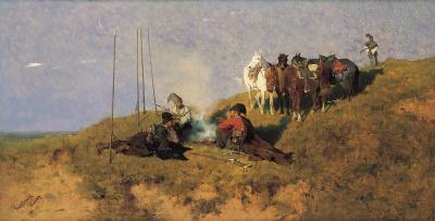 Zdj. nr 16: Kozacy przy ognisku, 1873 - Kozacy przy ognisku, 1873, olej na płótnie, 43 x 82 cm, własność prywatna