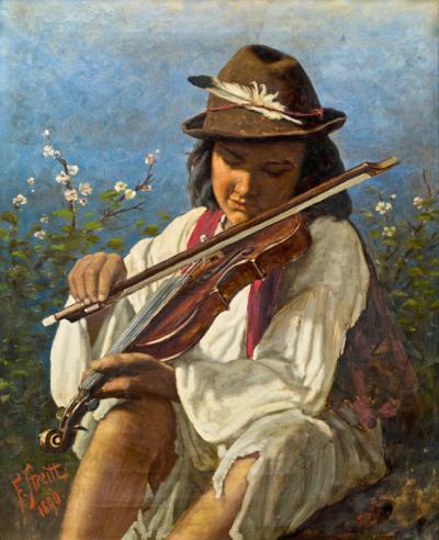 Zdj. nr 16b: Franciszek Streitt  - Cygański chłopiec grający na skrzypcach, 1890
