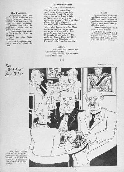 Zdj. nr 17: Wolna droga do „prawdy“!, 1926 - Wolna droga do „prawdy“! (Der „Wahrheit“ freie Bahn!) [w:] „Ulk. Wochenschrift des Berliner Tageblatts“, rocznik 55, nr 26, z 02.07.1926 r., s. 195.
