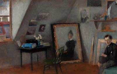 Zdj. nr 17: Wnętrze pracowni, ok. 1894 - Wnętrze pracowni, ok. 1894, olej na tekturze, 49 x 75 cm