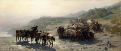 Fig. 18: Booty at the River, 1874 - Booty at the River, 1874. Oil on canvas, 69 x 160 cm, Staatliche Kunstsammlungen Dresden, Galerie Neue Meister, Inv. No. G 2401