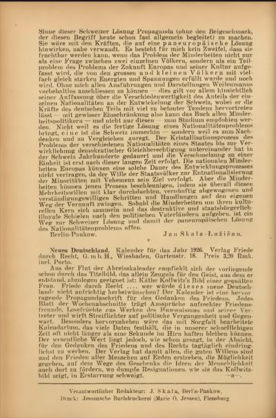 Kulturwehr, Januar 1926 - Kulturwehr, Januar 1926, Innenansicht mit Autorenangabe Jan Skala – Łužičan 