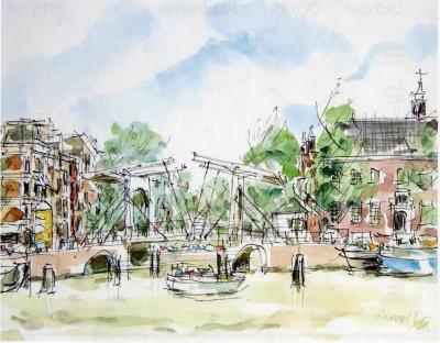 Norbert Gawroński, 1996 - Norbert Gawroński, 1996, „Mein,/mój/my Amsterdam”: Jeden z wielu malowniczych mostów (Walter Süskindbrug), Nieuwe Herengracht/Amstel, Aquarell 
