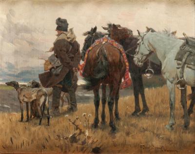 Fig. 20: A Break in the Steppe, undated - A Break in the Steppe, undated. Oil on canvas, 30.5 x 38 cm, Polenmuseum Rapperswil, Inv. No. 119