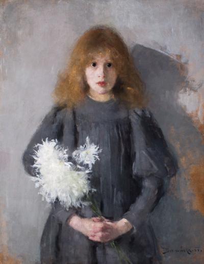 Ill. 23: Girl with Chrysanthemums, 1894  - Girl with Chrysanthemums, 1894. Oil on paperboard, 88.5 x 69 cm