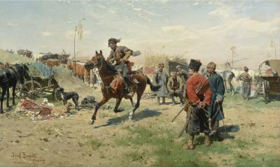 Zdj. nr 30: Zaporożcy, bez daty - Zaporożcy, bez daty, olej na płótnie, naciągnięty na karton, 74,9 x 123,1 cm, wystawiony na aukcji (Sotheby’s)
