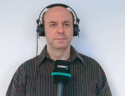Andreas Hübsch - Z mikrofonem COSMO. Dortmund, 2019 r.  