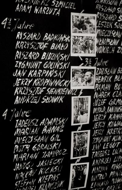 List of those sentenced “for attempting to live in truth” - Exhibition commemorating two years of Solidarność. Solidarność working group, August 1982. List of those sentenced “for attempting to live in truth”.