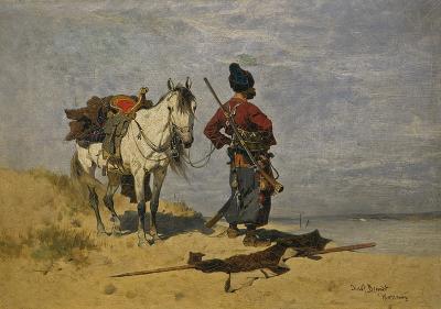 Zdj. nr 34: Kozak, 1881 - Kozak u przewozu, 1881 lub wcześniej, olej na płótnie, 26 x 37,5 cm, własność prywatna (nabyty na aukcji)