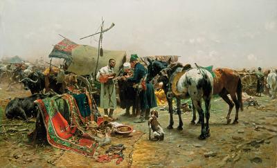 Fig. 36: Market in Białka, circa 1885 - Market in Białka, circa 1885. Oil on canvas, 62 x 101 cm, Private collection
