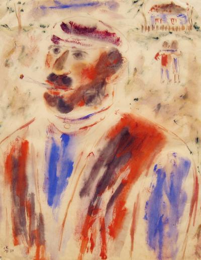 Fig. 37: Man with cigarette, 1935 - Man with cigarette, 1935. Watercolour, 47 x 35 cm, owned by the family
