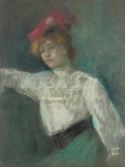 Abb. 39: Dame mit rotem Hut, nach 1900  - Porträt einer Dame mit rotem Hut, nach 1900. Pastell, 75 x 56,5 cm