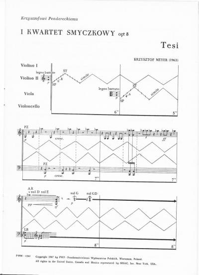 Noten in der Zeit der Avantgard - So sahen Noten in der Zeit der Avantgarde aus: Anfang des I. Streichquartetts von Krzysztof Meyer.
