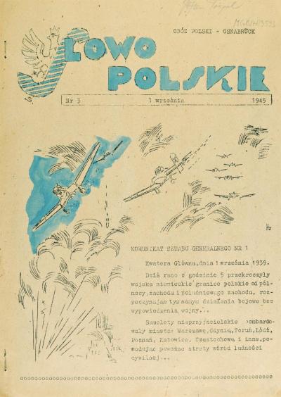 Zdj. nr 3: Gazeta obozowa z 1945 roku  - Słowo Polskie, obóz dla dipisów w Osnabrücku.
