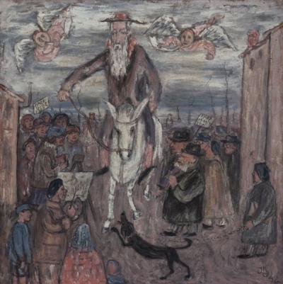 Abb. 43: Der Messias, 1942 - Der Messias und die Engel erreichen das Dorf, 1942. Öl auf Leinwand, 40 x 45 cm, im Besitz der Familie