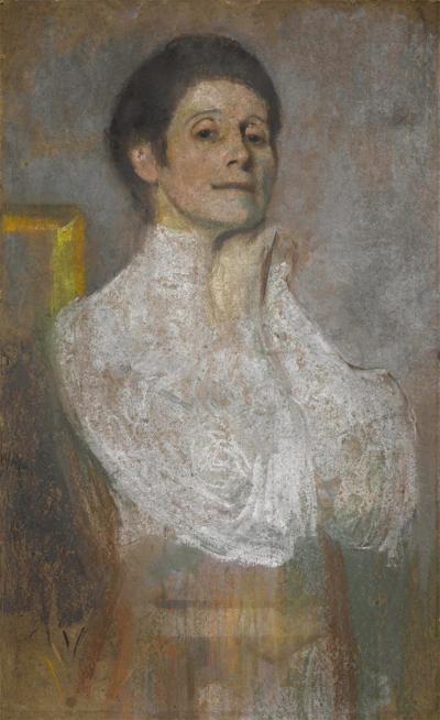 Abb. 44: Selbstporträt, um 1906  - Selbstporträt, um 1906. Pastell, Gouache, Kreide auf Karton, 74 x 43,5 cm
