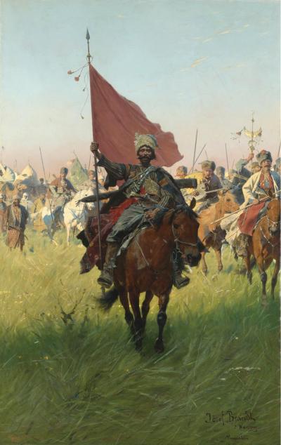 Fig. 47: Victorious Cossacks, 1893 - Victorious Cossacks (Victorious Return), 1893. Oil on canvas, 155.5 x 98.4 cm, for auction (Sotheby’s, 2008)