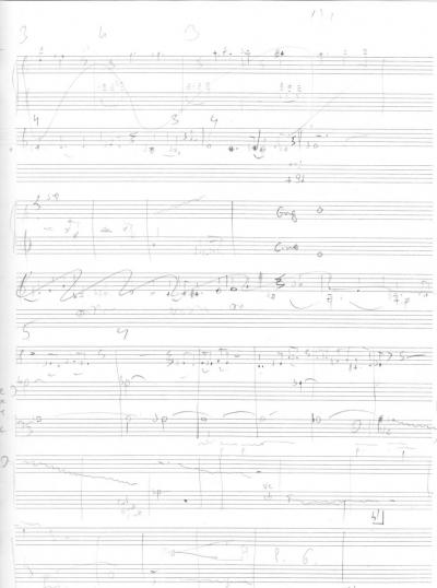 Skizze der 7. Symphonie - Skizze der 7. Symphonie (2001), wie immer mit Bleistift: traditionelle Notation, traditioneller Klang.