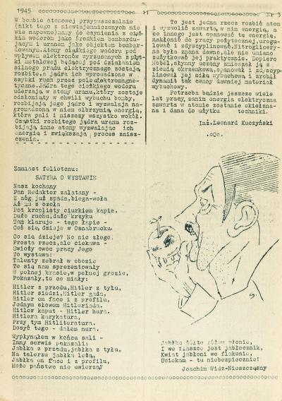 Zdj. nr 4: Karykatura Hitlera, 1945 - w gazecie obozowej Słowo Polskie, obóz dla dipisów w Osnabrücku.