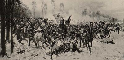 Zdj. nr 5: Bitwa pod Étoges - Odwrót Blüchera po bitwie pod Champaubert (walka o las d'Etoges), 1898, ilustracja ze „Wspomnień“ Kossaka