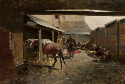 Fig. 54: In the Yard, ca. 1900 - In the Yard, ca. 1900. Oil on canvas, 80 x 120,5 cm, National Museum Warsaw/Muzeum Narodowe w Warszawie, Inv. No. MP 4880