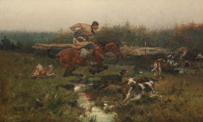 Fig. 56: The Hunt, ca. 1900 - The Hunt, ca. 1900, Oil on canvas, 101 x 62 cm, Polenmuseum Rapperswil, Inv. No. MPR 117