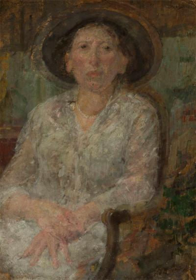 Abb. 56: Porträt Fräulein Ellen, nach 1925  - Porträt Fräulein Ellen, nach 1925. Öl auf Karton, 79 x 51,5 cm