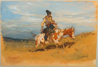 Fig. 57: Cossack Horseman, ca. 1900 - Cossack Horseman, circa 1900. Water colour with opaque colours on paper, 27 x 39.3 cm, National Museum Warsaw/Muzeum Narodowe w Warszawie, Inv. No. Rys.Pol.11661