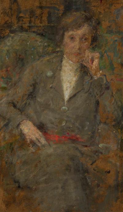 Zdj. nr 58: Portret panny Syrewicz, 1926  - Portret panny Syrewicz, 1926, olej na tekturze, 55 x 33,5 cm