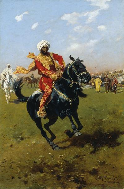 Zdj. nr 59: Próba konia, ok. 1900 - Próba konia, ok. 1900, olej na płótnie, 57,5 x 38 cm, własność prywatna (nabyty na aukcji)