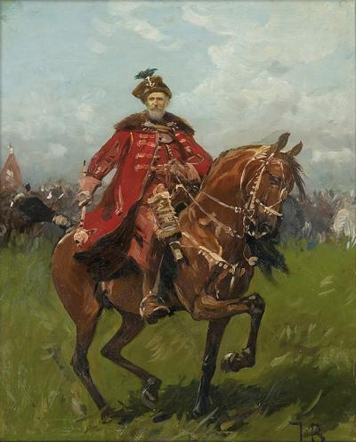 Zdj. nr 61: Czarniecki na koniu, ok. 1900 - Stefan Czarniecki na koniu, ok. 1900, olej na płótnie, 55 x 45 cm, wystawiony na aukcji (Agra Art, 2013)