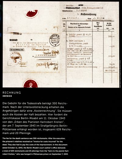 Gedenkstätte Berlin-Plötzensee - Fotokopie einer „Kostenrechnung“ für die Angehörigen einer zum Tode Verurteilten Person 