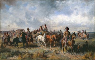 Zdj. nr 6: Pochód Lisowczyków, 1863 - Pochód Lisowczyków, 1863, olej na płótnie, 44,5 x 69 cm, wystawiony na aukcji (Agra Art, 2000)