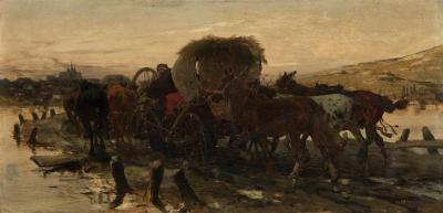 Fig. 7: Jews leading Horses, 1865 - Jews leading Horses to the Market, ca.1865. Oil on wood, 21 x 43.3 cm, National Museum Warsaw/Muzeum Narodowe w Warszawie, Inv. No. MP 5548