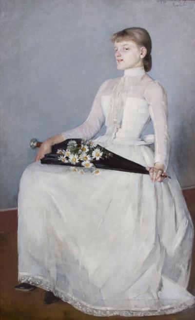Abb. 7: Nach dem Spaziergang, 1889 - Nach dem Spaziergang (Dame in weißem Kleid), 1889. Öl auf Leinwand, 161,5 x 100 cm
