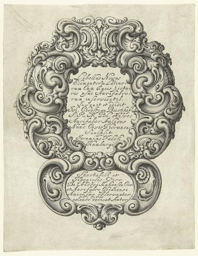 Zdj. nr 87: Alfabet, ok. 1662 - Alfabet, ok. 1662. Strona tytułowa do cyklu Libellus novus elementorum latinorum, wg szkicu Jana Krystiana Bierpfaffa.