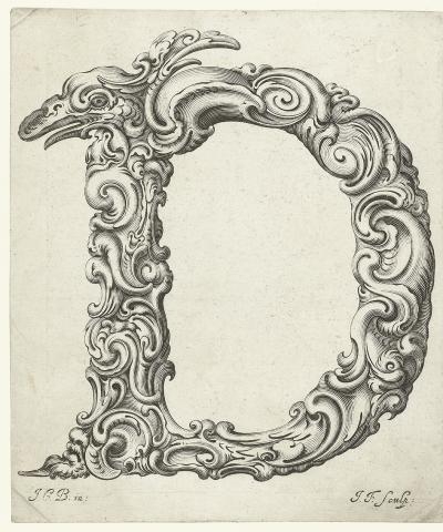 Abb. 87d: Buchstabe D, um 1662 - Buchstabe D, um 1662. Aus der Folge Libellus novus elementorum latinorum, nach einer Vorlage von Johann Christian Bierpfaff.