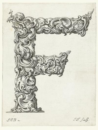 Zdj. nr 87f: Litera F, ok. 1662 - Litera F, ok. 1662. Z cyklu Libellus novus elementorum latinorum, według szkicu Jana Krystiana Bierpfaffa.