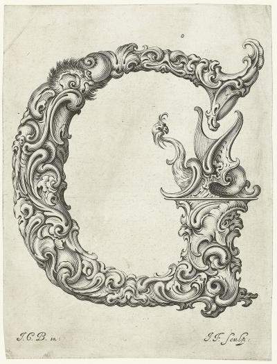 Abb. 87g: Buchstabe G, um 1662 - Buchstabe G, um 1662. Aus der Folge Libellus novus elementorum latinorum, nach einer Vorlage von Johann Christian Bierpfaff.