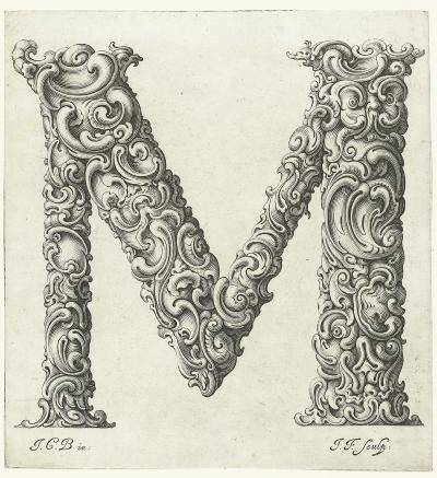 Zdj. nr 87m: Litera M, ok. 1662 - Litera M, ok. 1662. Z cyklu Libellus novus elementorum latinorum, według szkicu Jana Krystiana Bierpfaffa.