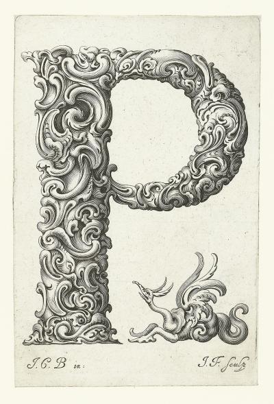 Zdj. nr 87p: Litera P, ok. 1662 - Litera P, ok. 1662. Z cyklu Libellus novus elementorum latinorum, według szkicu Jana Krystiana Bierpfaffa.